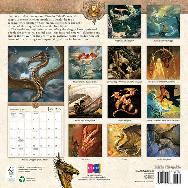 Dragons by Ciruelo 2025 Wall Calendar RSVP