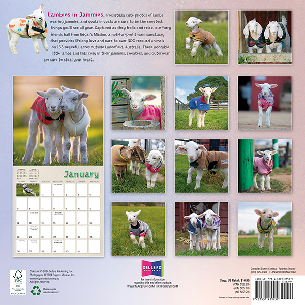 Lambies in Jammies 2025 Wall Calendar RSVP